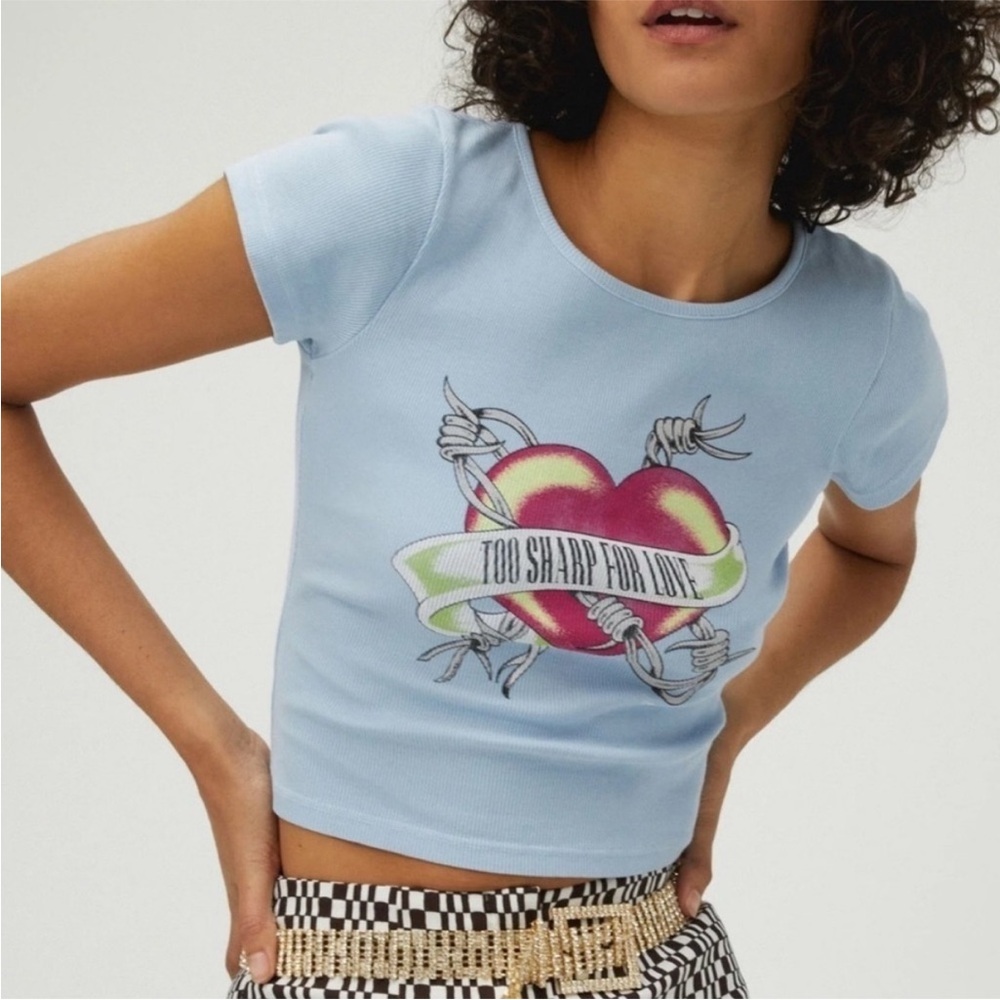 Daydreamer Too Sharp For Love Graphic Baby Tee Blue Size S Worn Once